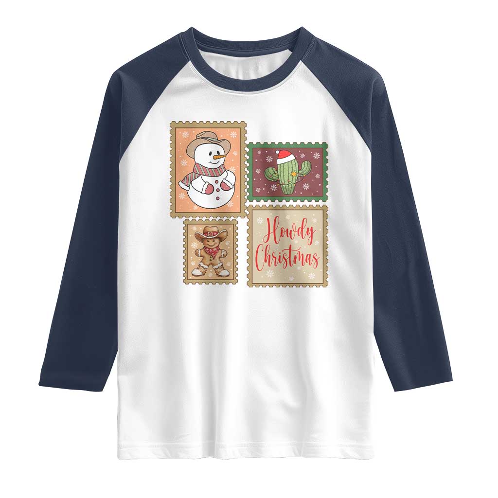 Howdy Christmas Postage Stamp Raglan Shirt Western Life Holiday Gift - Wonder Print Shop
