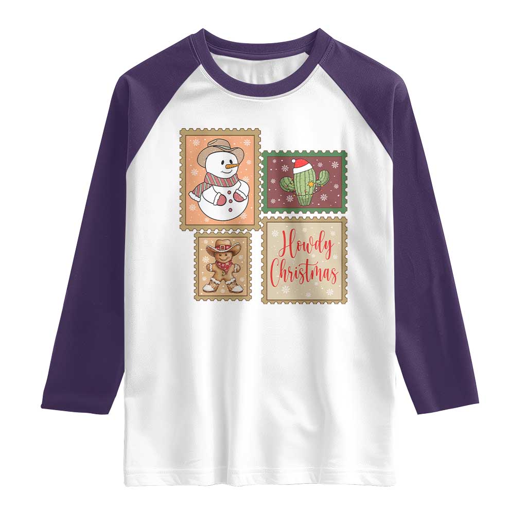 Howdy Christmas Postage Stamp Raglan Shirt Western Life Holiday Gift - Wonder Print Shop