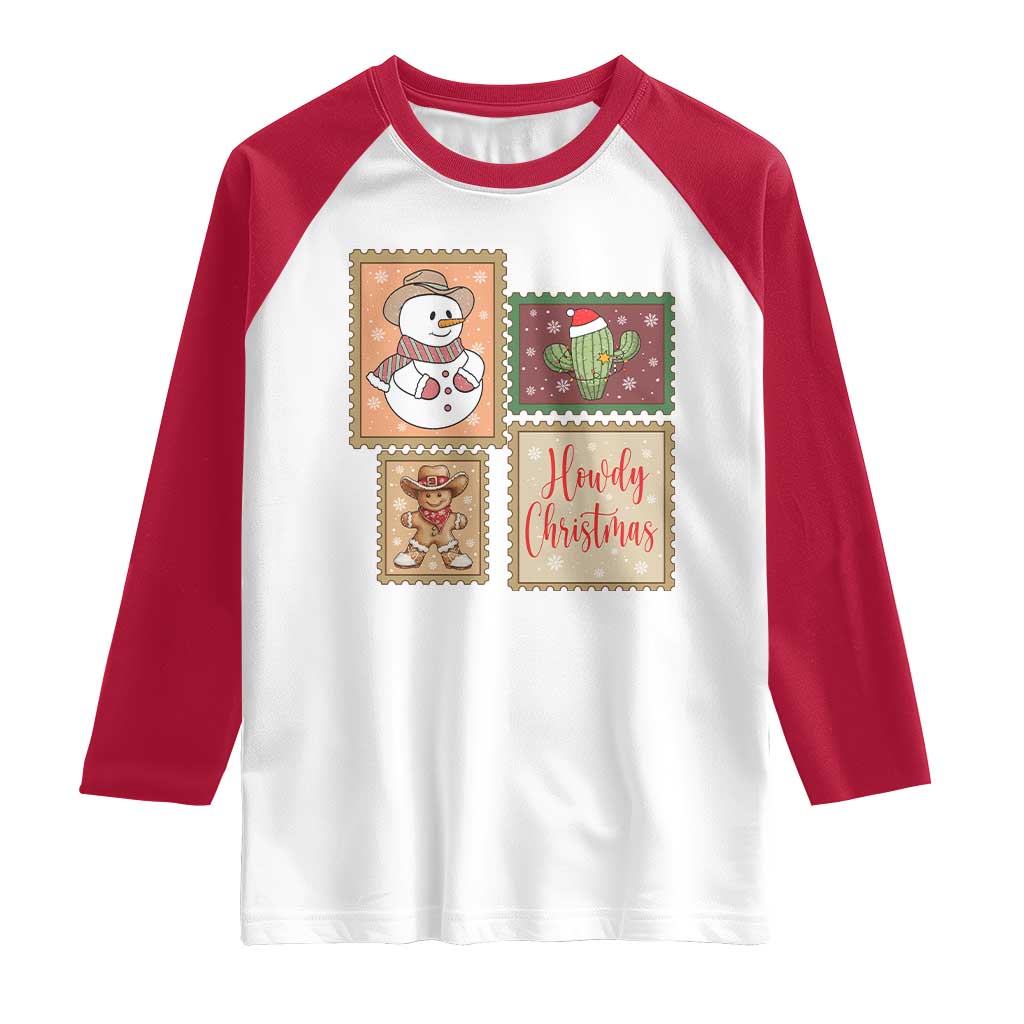 Howdy Christmas Postage Stamp Raglan Shirt Western Life Holiday Gift - Wonder Print Shop