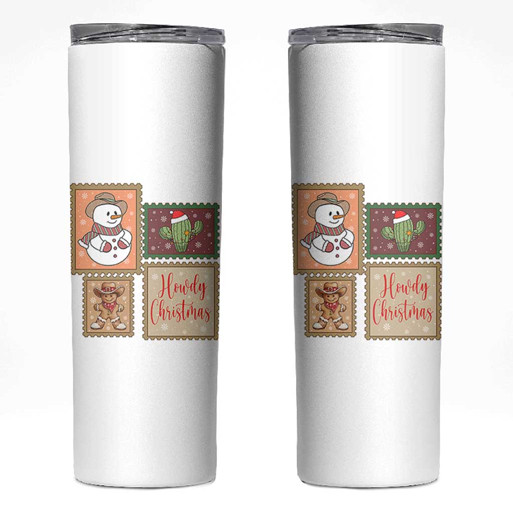 Howdy Christmas Postage Stamp Skinny Tumbler Western Life Holiday Gift - Wonder Print Shop