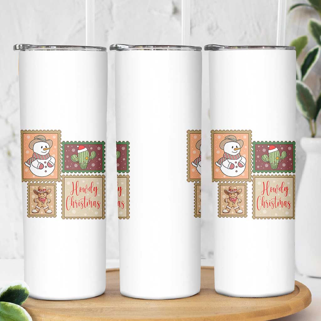 Howdy Christmas Postage Stamp Skinny Tumbler Western Life Holiday Gift - Wonder Print Shop