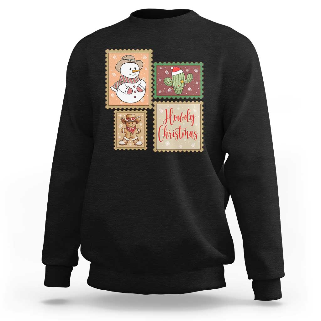 Howdy Christmas Postage Stamp Sweatshirt Western Life Holiday Gift - Wonder Print Shop