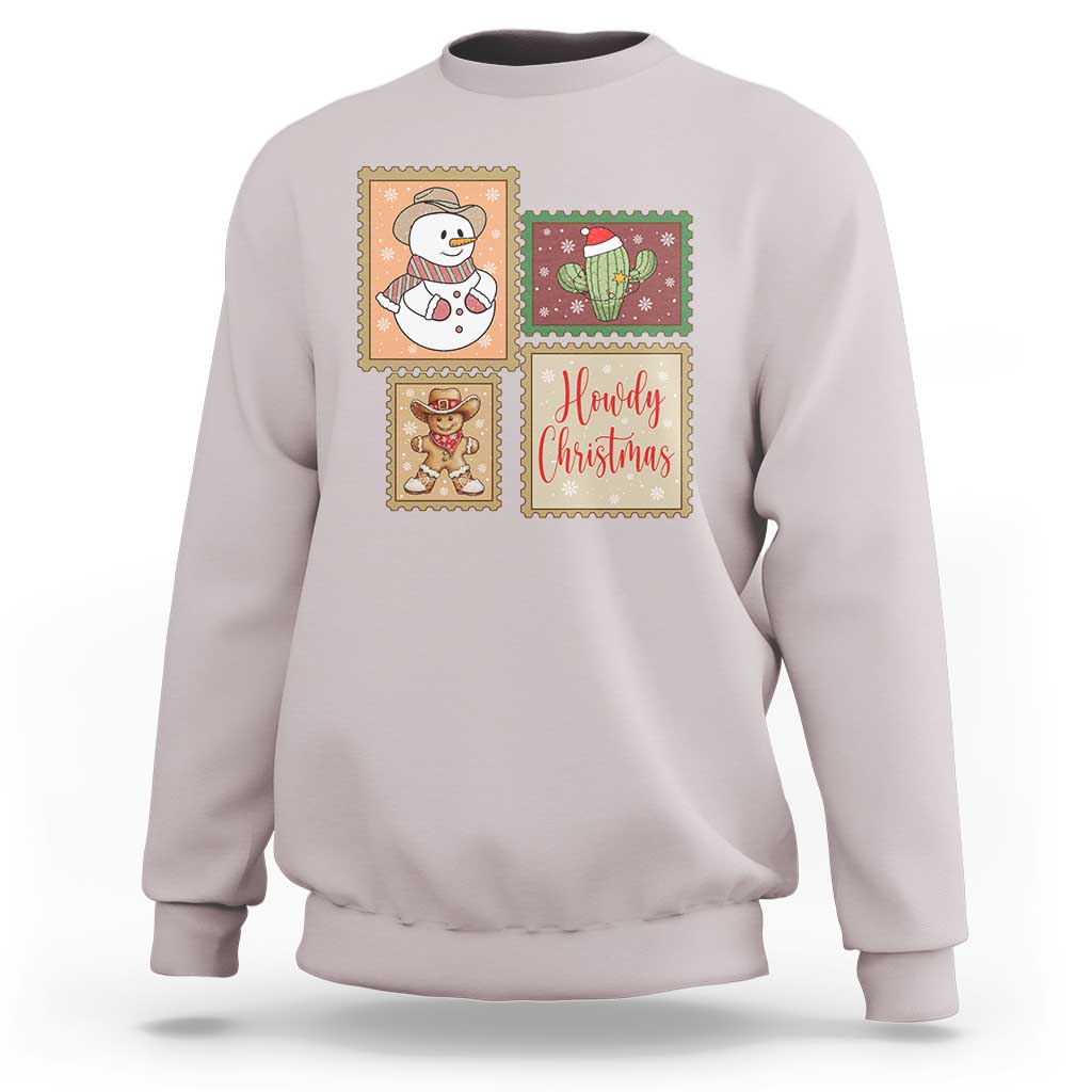 Howdy Christmas Postage Stamp Sweatshirt Western Life Holiday Gift - Wonder Print Shop