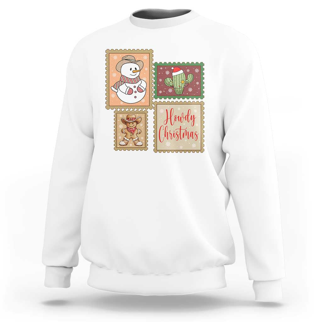 Howdy Christmas Postage Stamp Sweatshirt Western Life Holiday Gift - Wonder Print Shop