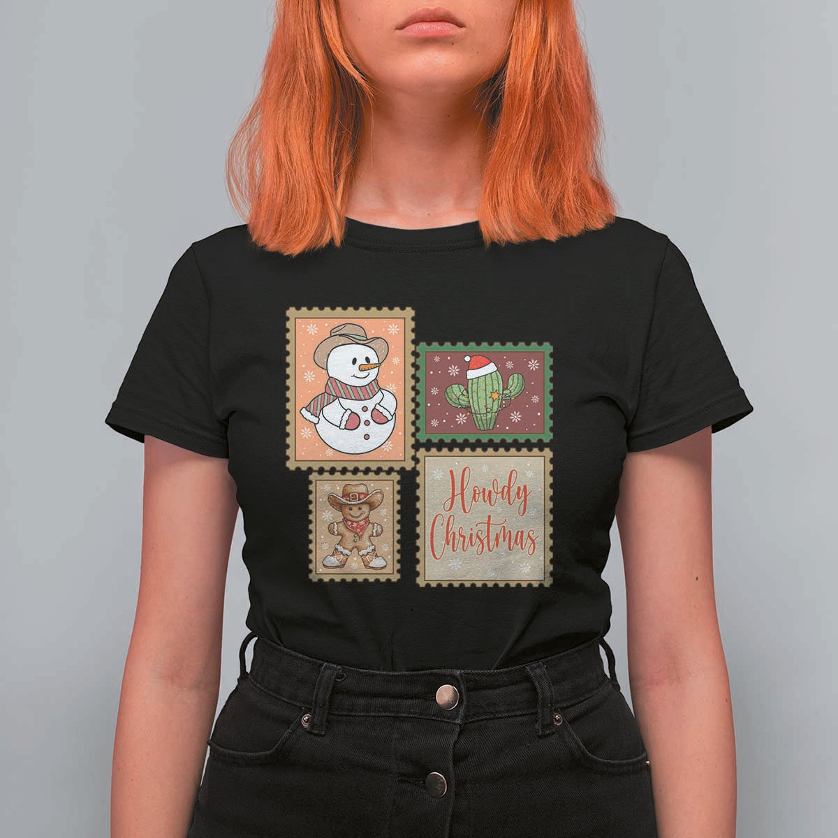 Howdy Christmas Postage Stamp T Shirt For Women Western Life Holiday Gift - Wonder Print Shop
