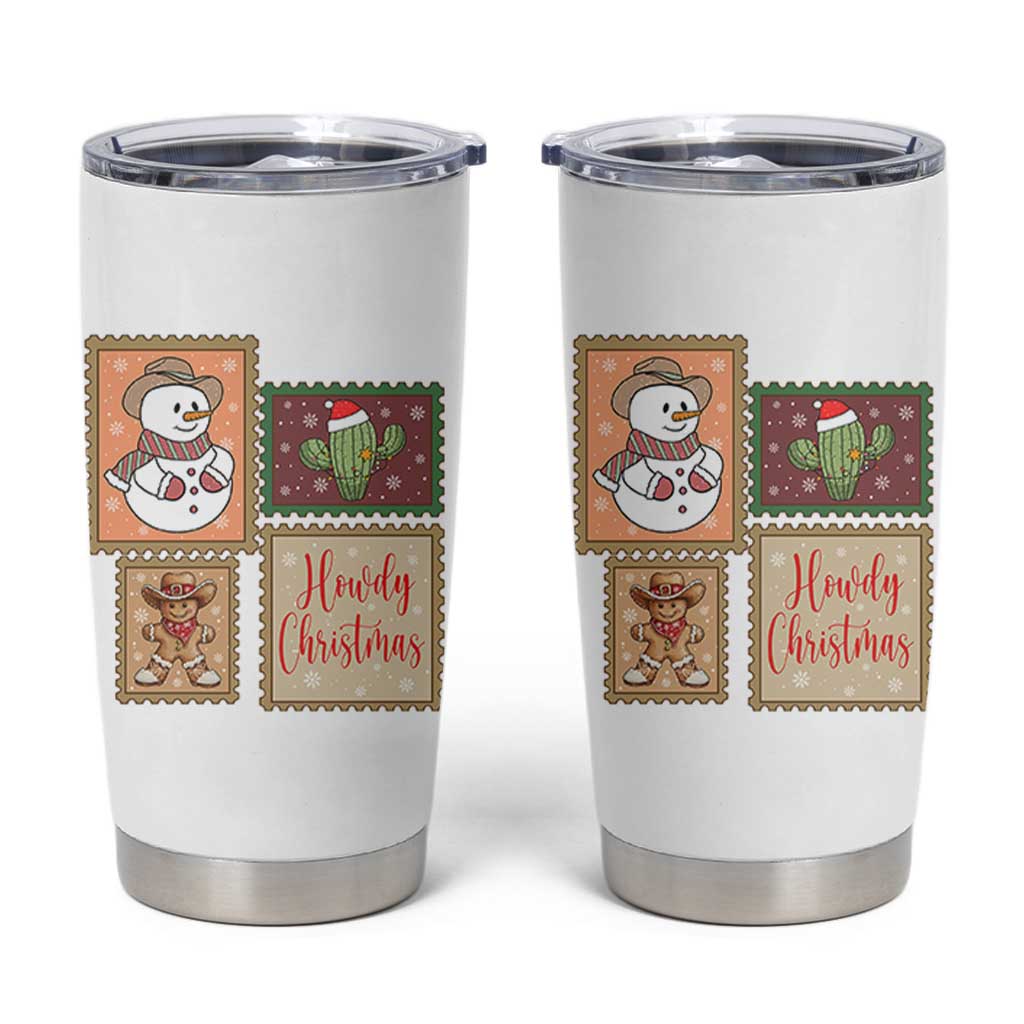 Howdy Christmas Postage Stamp Tumbler Cup Western Life Holiday Gift - Wonder Print Shop
