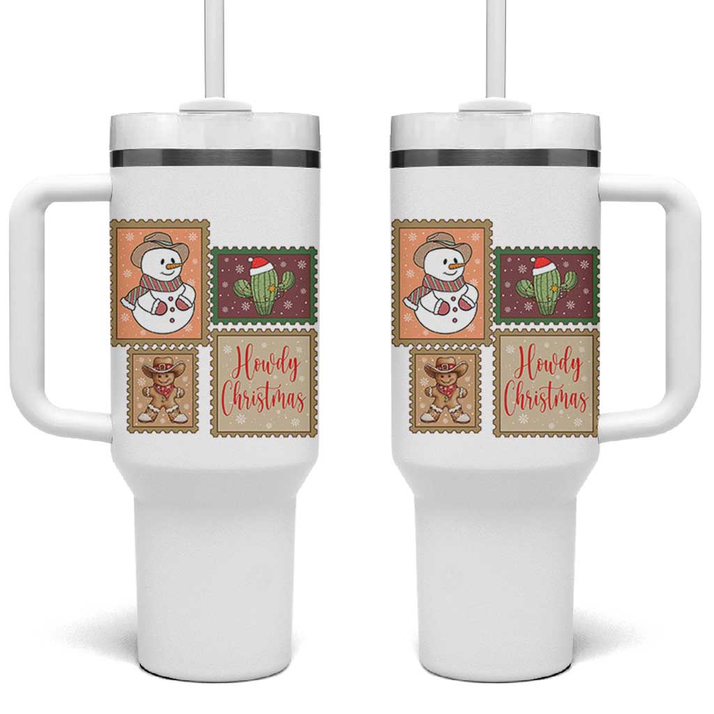 Howdy Christmas Postage Stamp Tumbler With Handle Western Life Holiday Gift - Wonder Print Shop