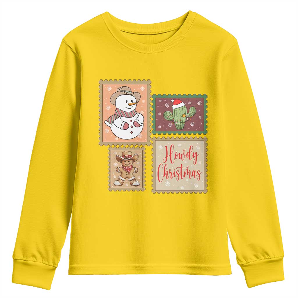 Howdy Christmas Postage Stamp Youth Sweatshirt Western Life Holiday Gift - Wonder Print Shop