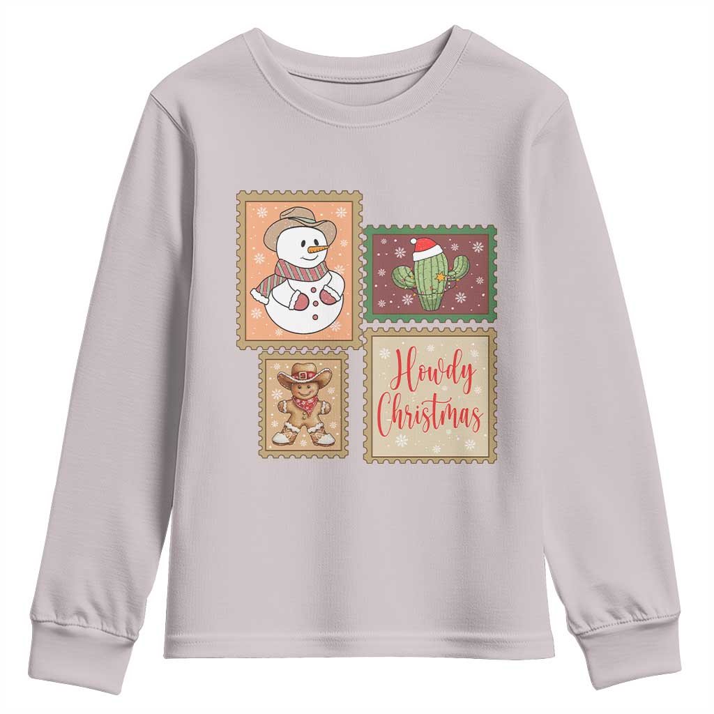 Howdy Christmas Postage Stamp Youth Sweatshirt Western Life Holiday Gift - Wonder Print Shop