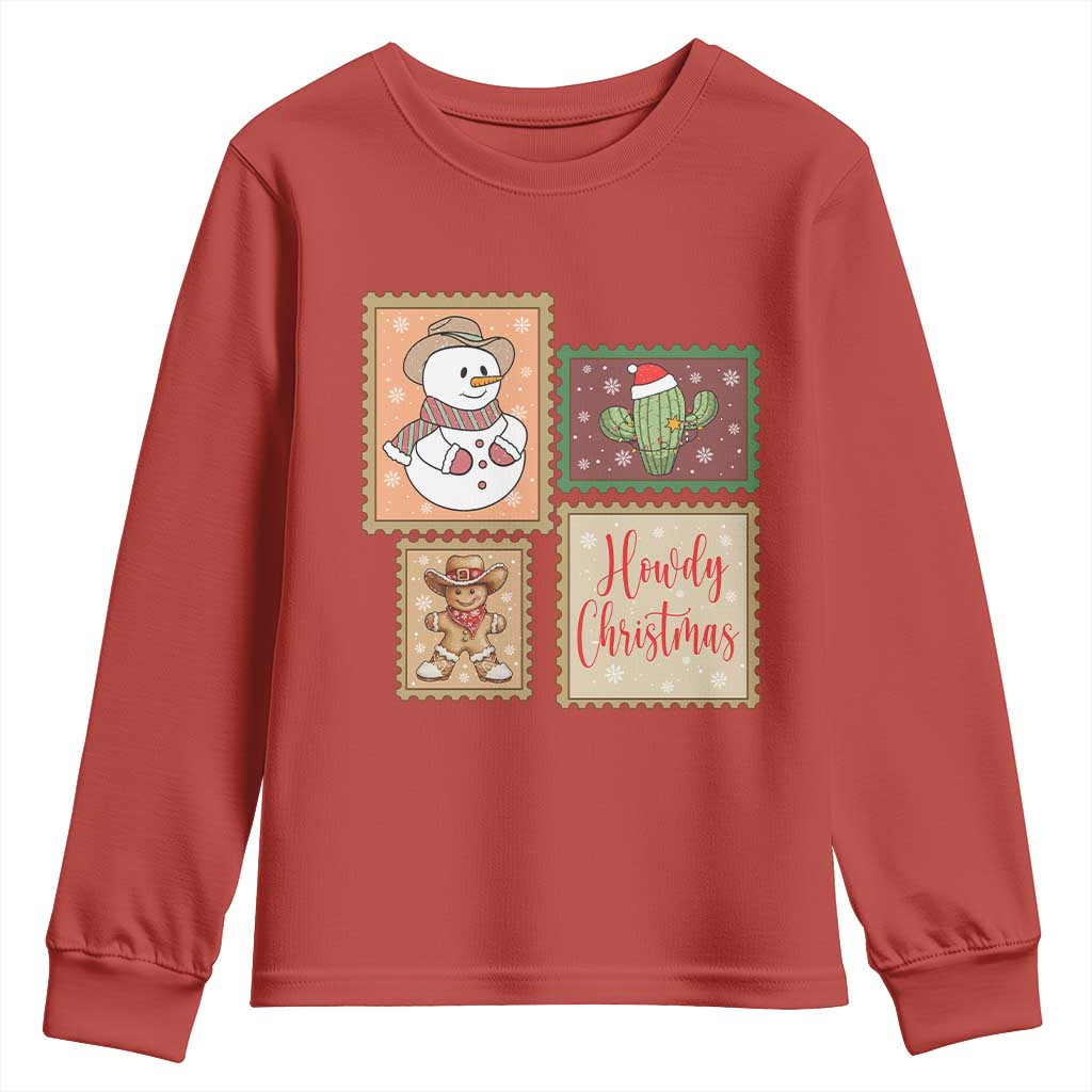 Howdy Christmas Postage Stamp Youth Sweatshirt Western Life Holiday Gift - Wonder Print Shop