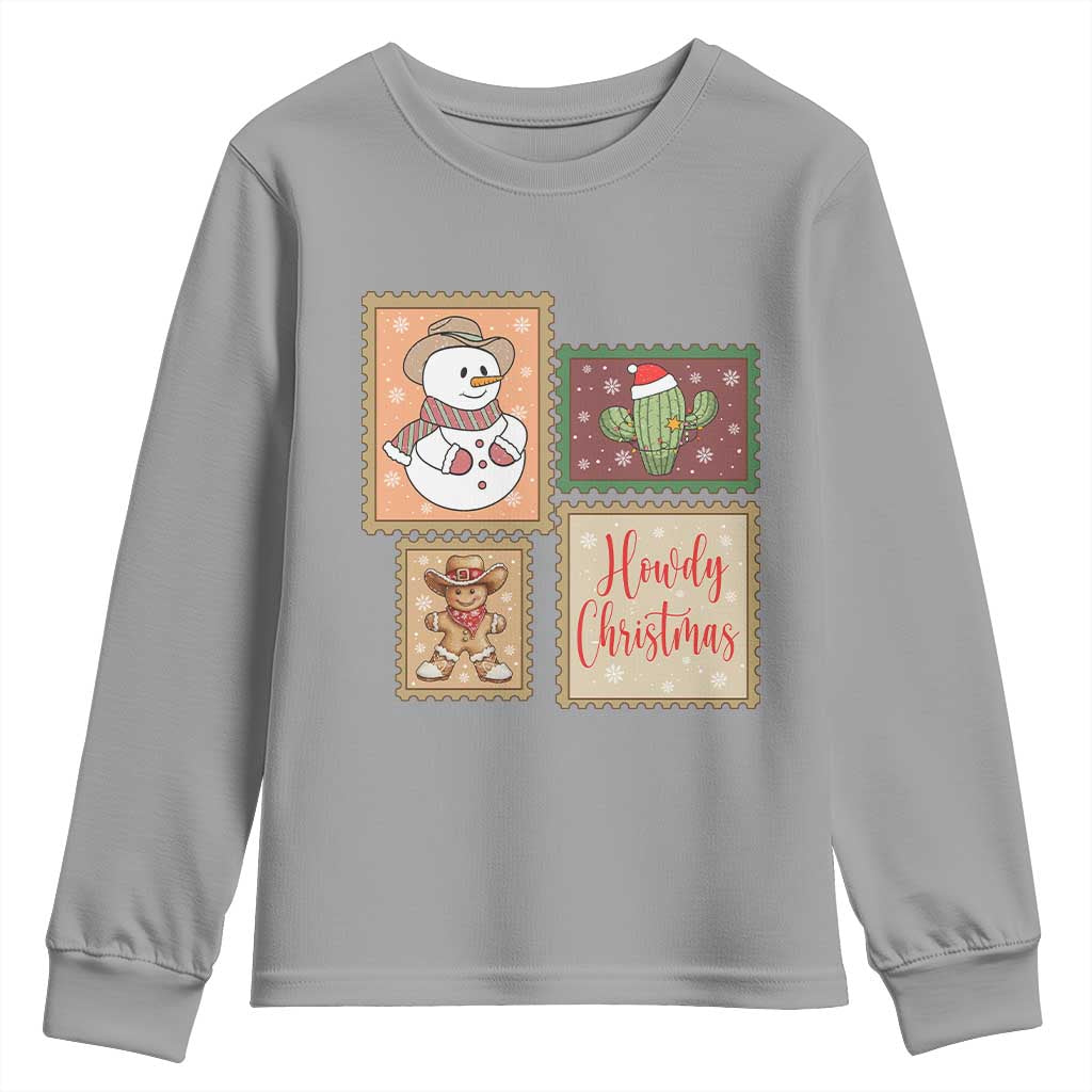 Howdy Christmas Postage Stamp Youth Sweatshirt Western Life Holiday Gift - Wonder Print Shop