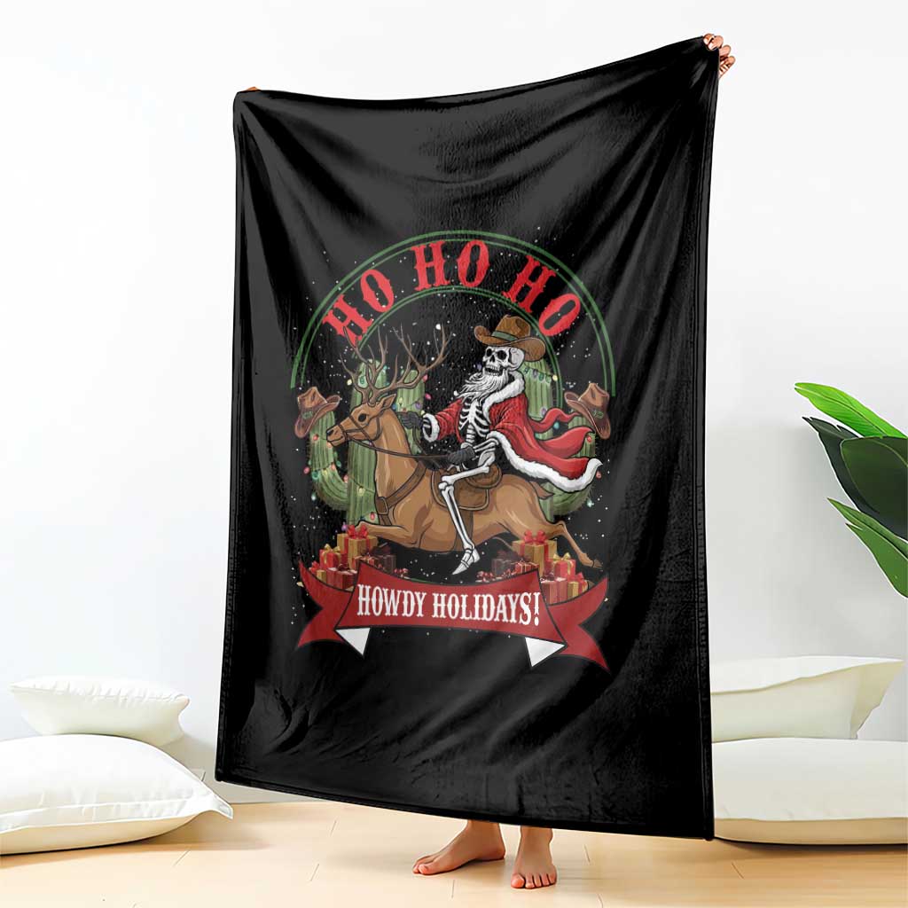 Funny Western Skeleton Cowboy Christmas Throw Blanket Howdy Holidays - Wonder Print Shop