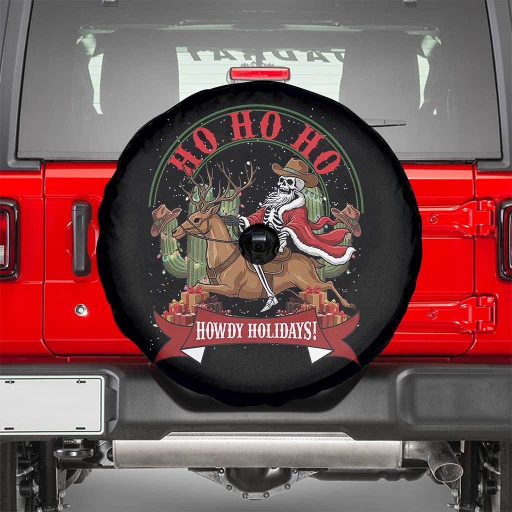 Funny Western Skeleton Cowboy Christmas Spare Tire Cover Howdy Holidays - Wonder Print Shop
