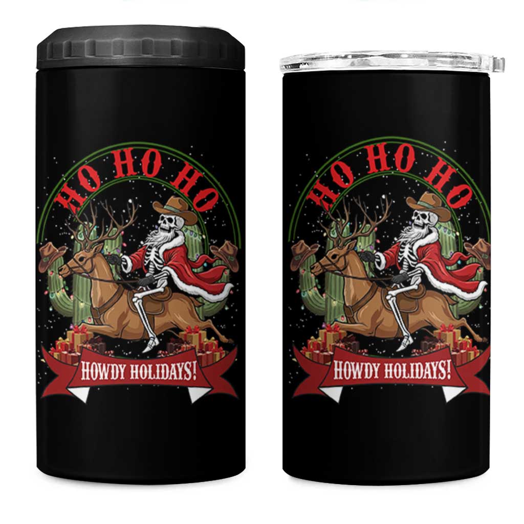Funny Western Skeleton Cowboy Christmas 4 in 1 Can Cooler Tumbler Howdy Holidays - Wonder Print Shop