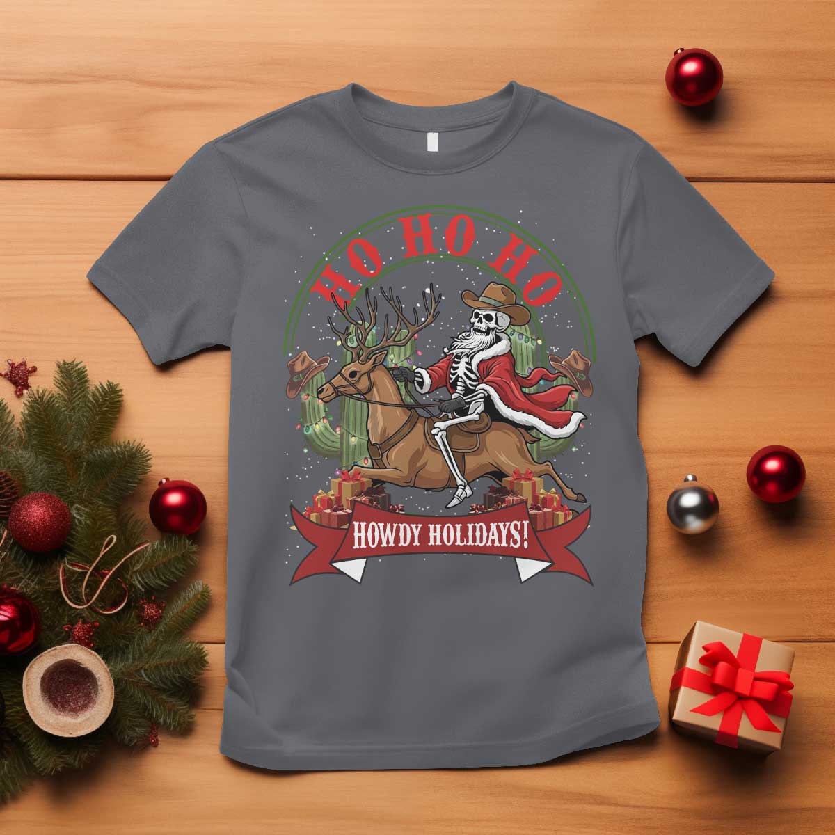 Funny Western Skeleton Cowboy Christmas T Shirt Howdy Holidays - Wonder Print Shop