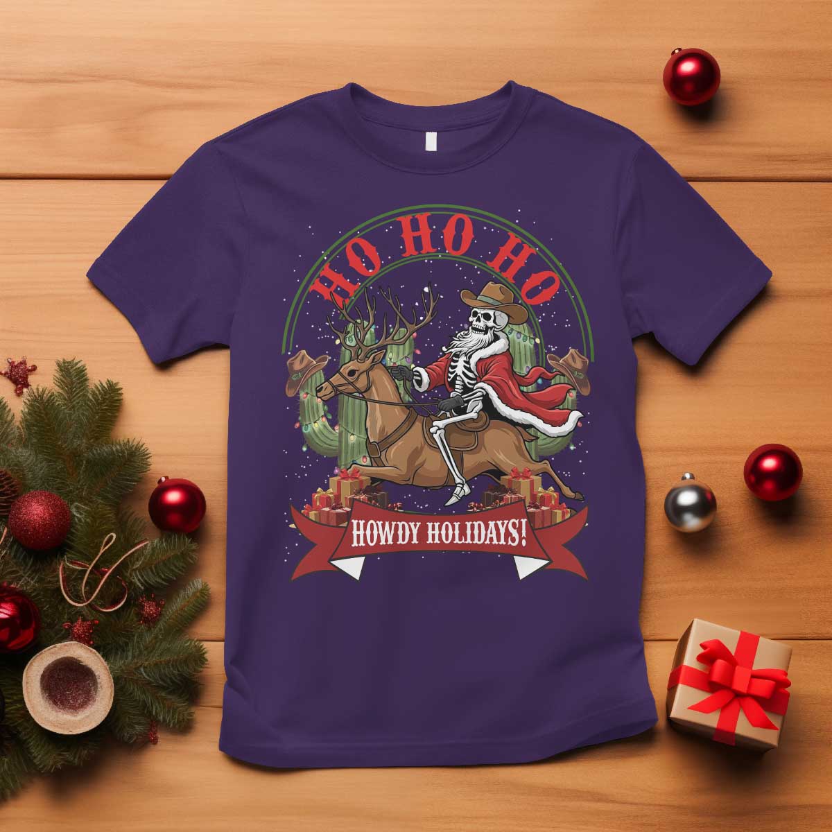 Funny Western Skeleton Cowboy Christmas T Shirt Howdy Holidays - Wonder Print Shop