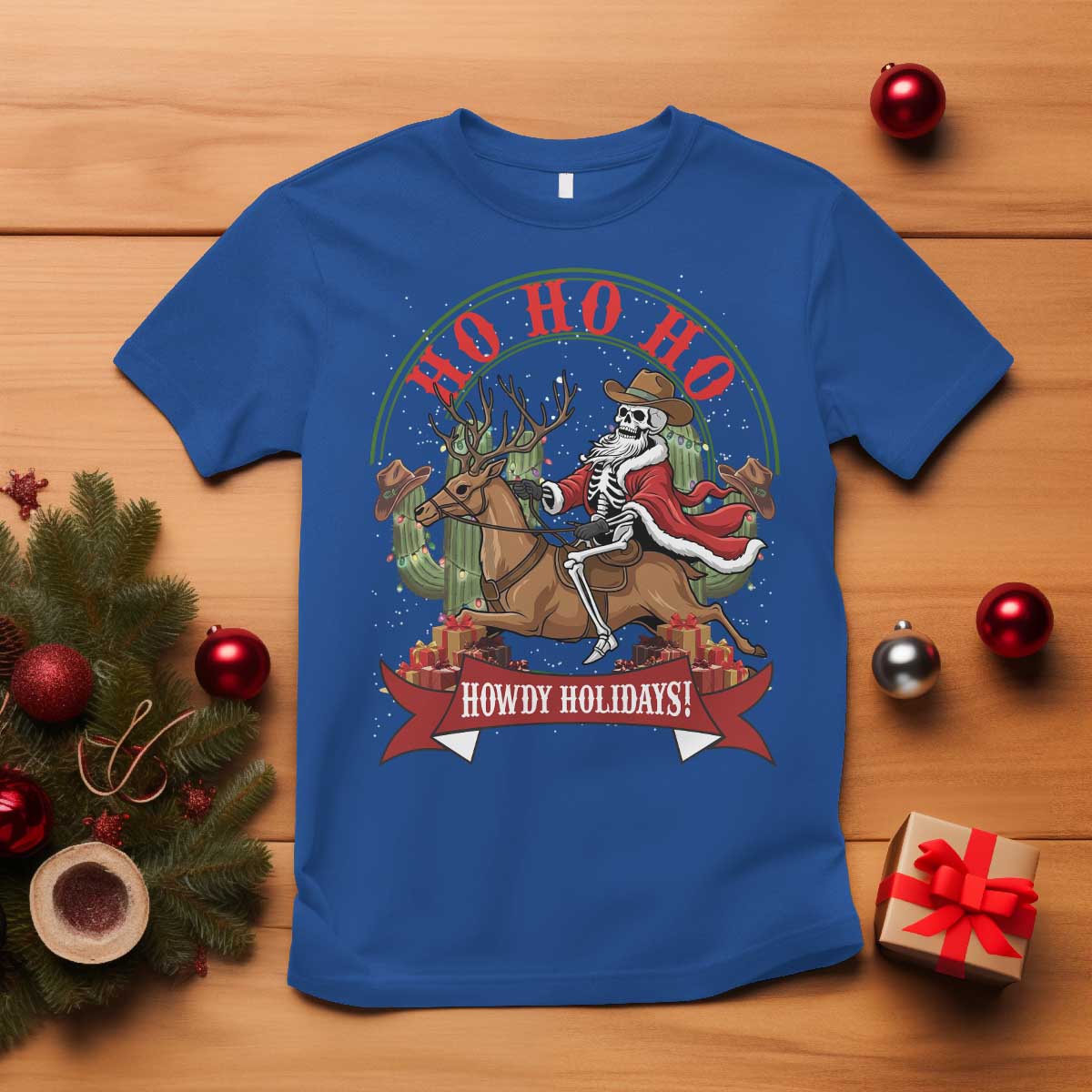 Funny Western Skeleton Cowboy Christmas T Shirt Howdy Holidays - Wonder Print Shop