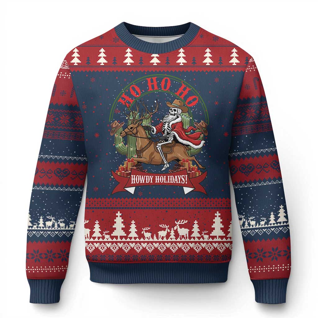 Funny Western Skeleton Cowboy Xmas Ugly Christmas Sweater Howdy Holidays - Wonder Print Shop