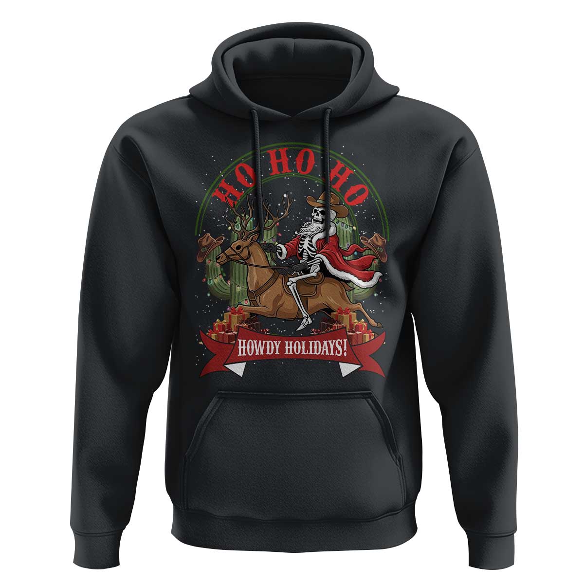 Funny Western Skeleton Cowboy Christmas Hoodie Howdy Holidays - Wonder Print Shop