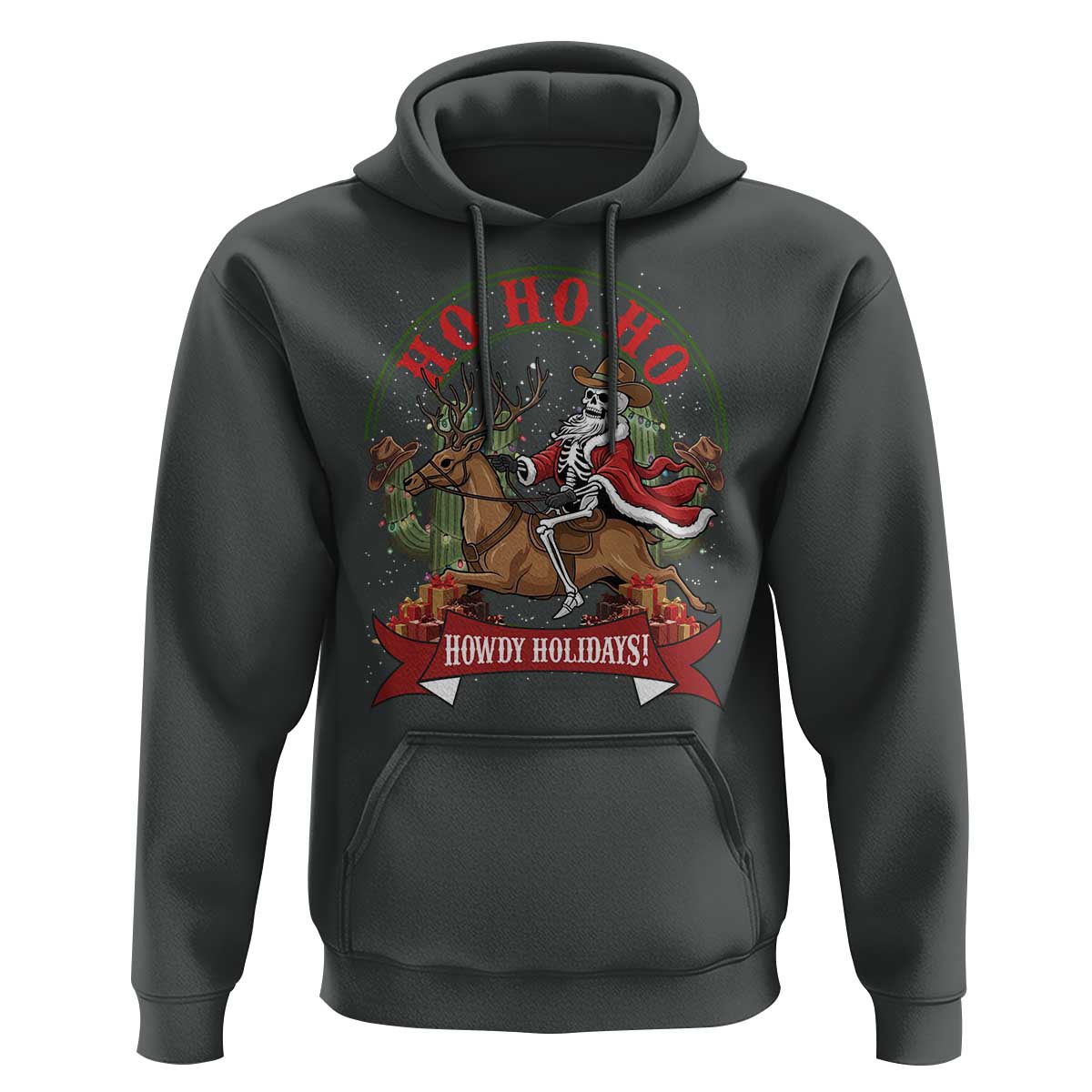 Funny Western Skeleton Cowboy Christmas Hoodie Howdy Holidays - Wonder Print Shop
