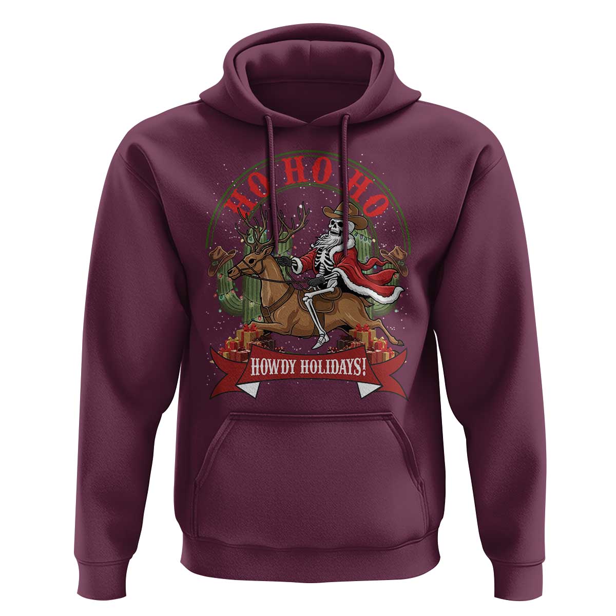 Funny Western Skeleton Cowboy Christmas Hoodie Howdy Holidays - Wonder Print Shop
