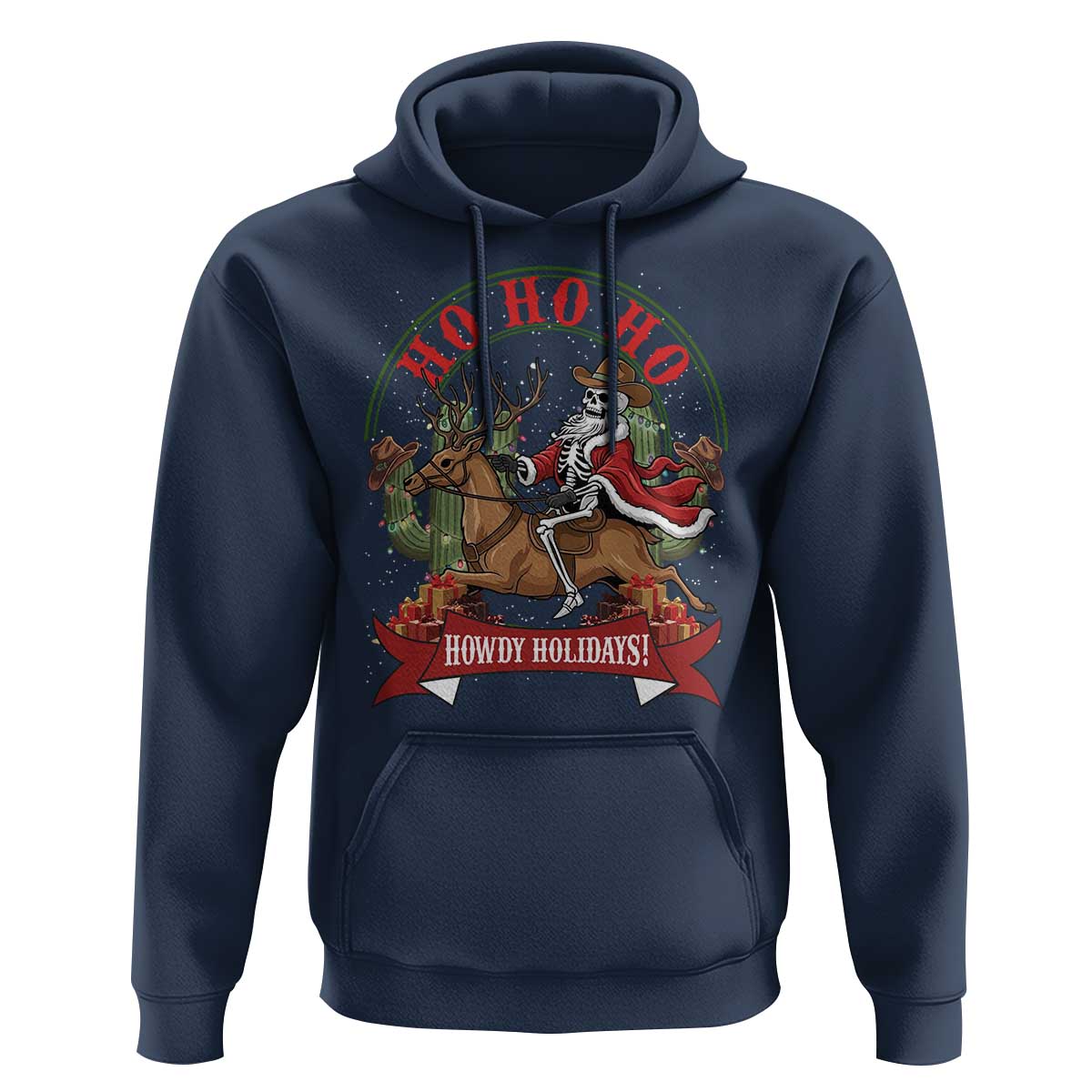 Funny Western Skeleton Cowboy Christmas Hoodie Howdy Holidays - Wonder Print Shop