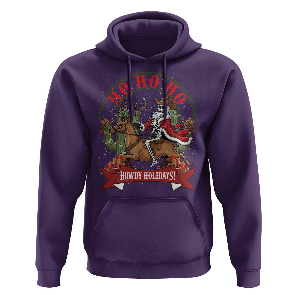 Funny Western Skeleton Cowboy Christmas Hoodie Howdy Holidays - Wonder Print Shop