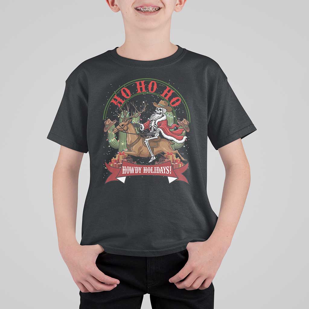 Funny Western Skeleton Cowboy Christmas T Shirt For Kid Howdy Holidays - Wonder Print Shop