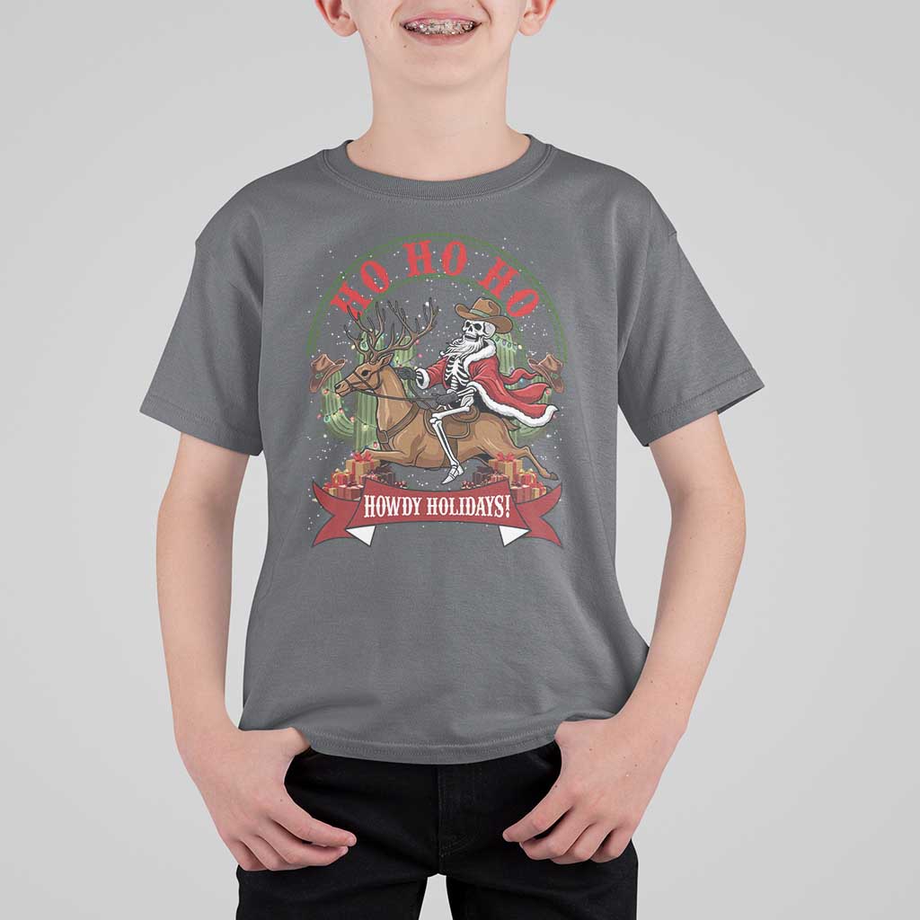 Funny Western Skeleton Cowboy Christmas T Shirt For Kid Howdy Holidays - Wonder Print Shop