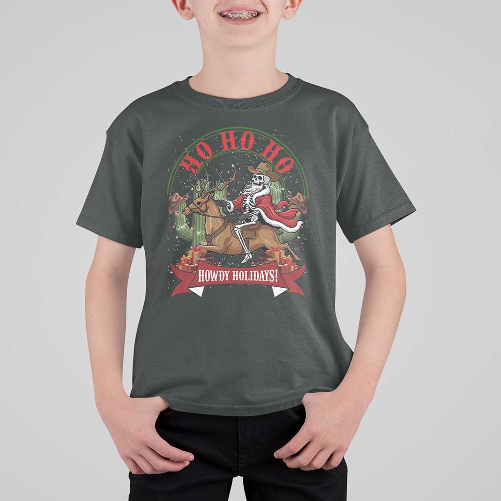 Funny Western Skeleton Cowboy Christmas T Shirt For Kid Howdy Holidays - Wonder Print Shop