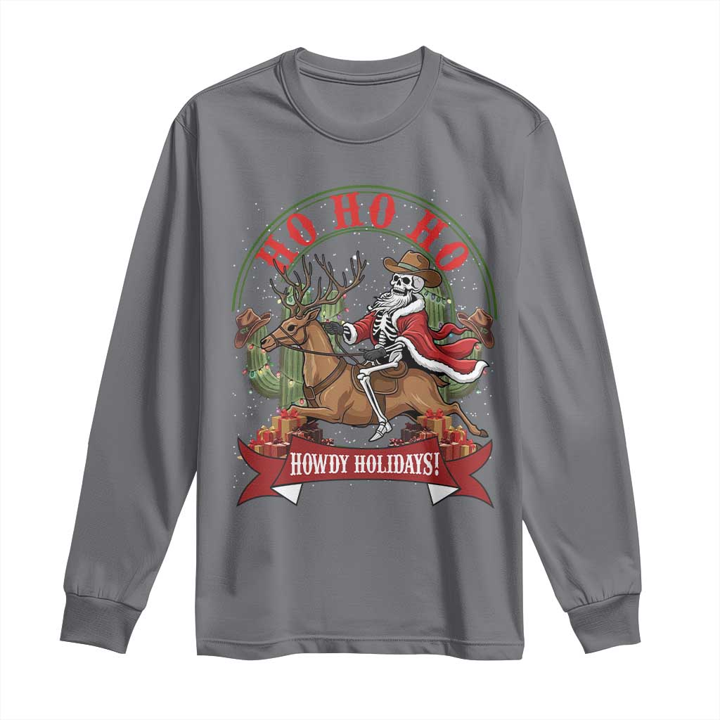 Funny Western Skeleton Cowboy Christmas Long Sleeve Shirt Howdy Holidays - Wonder Print Shop