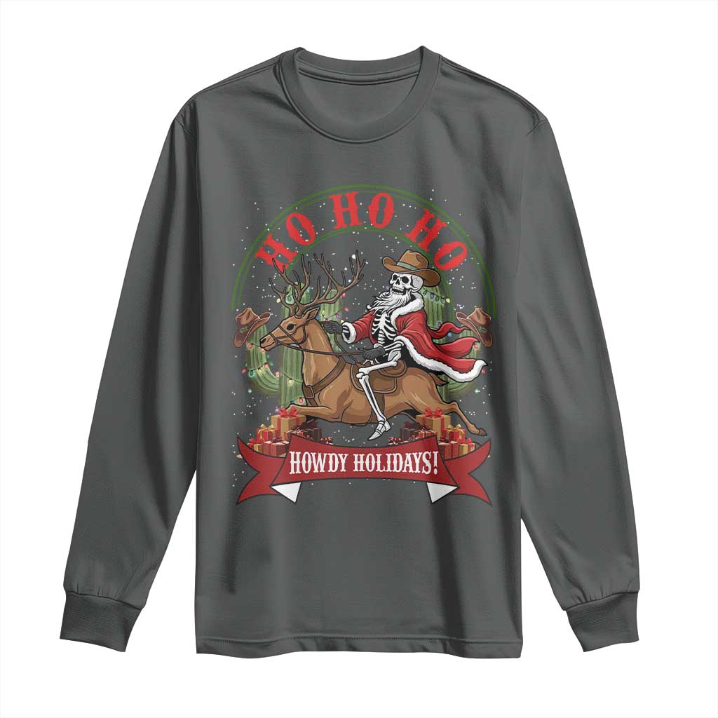 Funny Western Skeleton Cowboy Christmas Long Sleeve Shirt Howdy Holidays - Wonder Print Shop