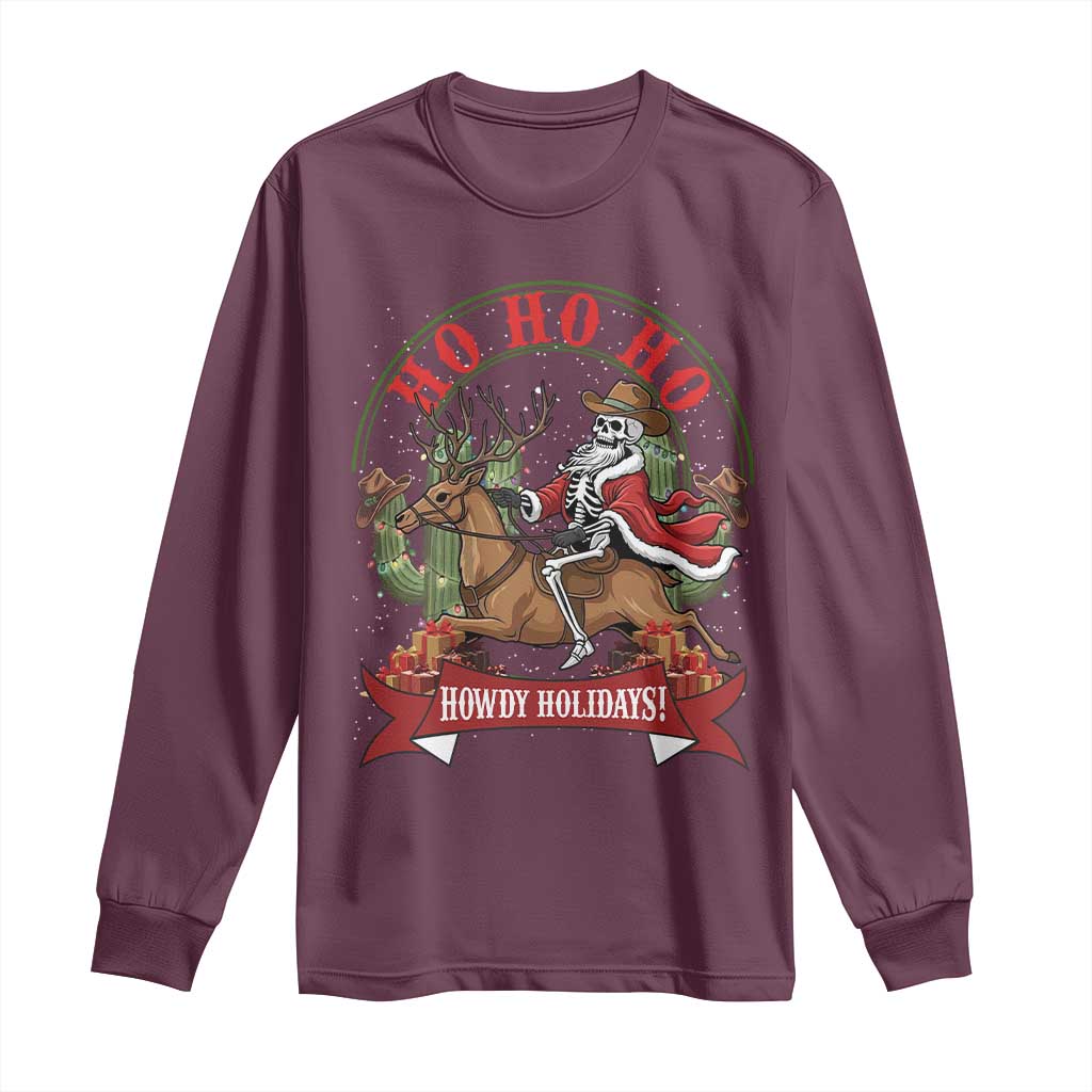 Funny Western Skeleton Cowboy Christmas Long Sleeve Shirt Howdy Holidays - Wonder Print Shop