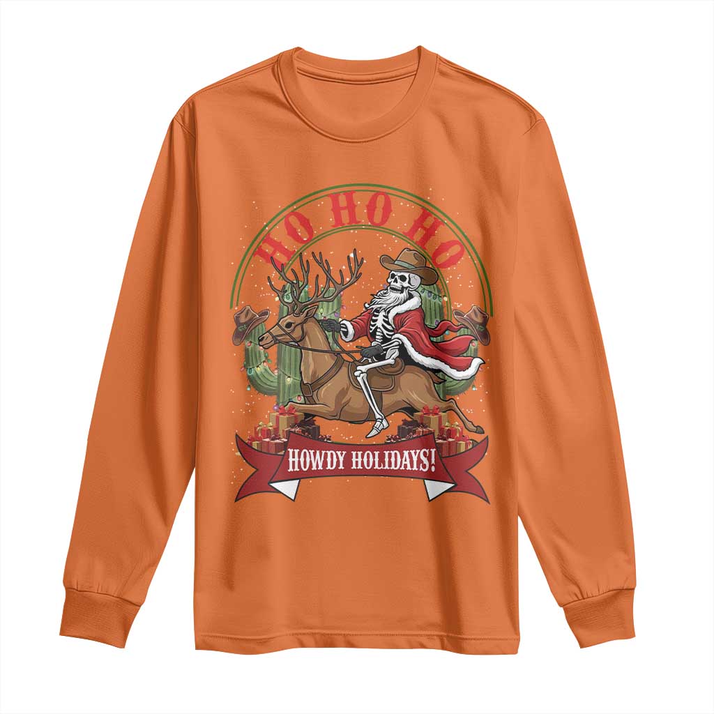 Funny Western Skeleton Cowboy Christmas Long Sleeve Shirt Howdy Holidays - Wonder Print Shop
