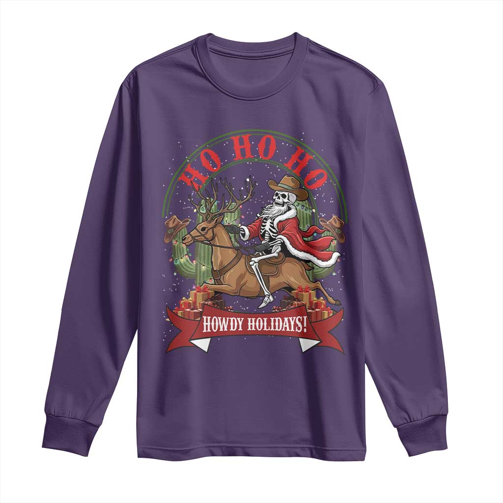 Funny Western Skeleton Cowboy Christmas Long Sleeve Shirt Howdy Holidays - Wonder Print Shop