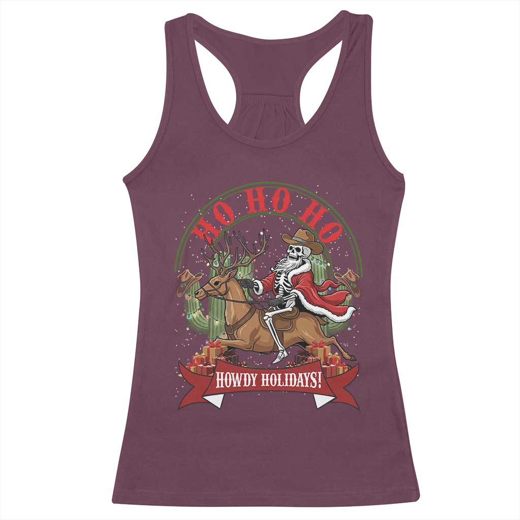Funny Western Skeleton Cowboy Christmas Racerback Tank Top Howdy Holidays - Wonder Print Shop