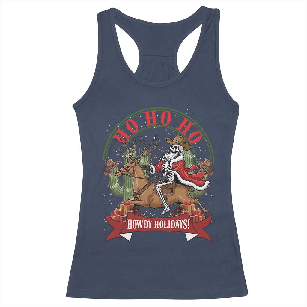 Funny Western Skeleton Cowboy Christmas Racerback Tank Top Howdy Holidays - Wonder Print Shop