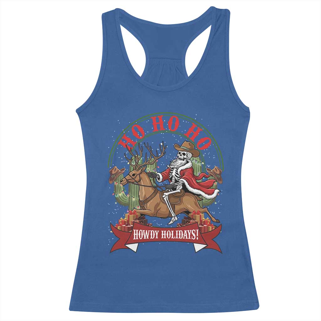 Funny Western Skeleton Cowboy Christmas Racerback Tank Top Howdy Holidays - Wonder Print Shop