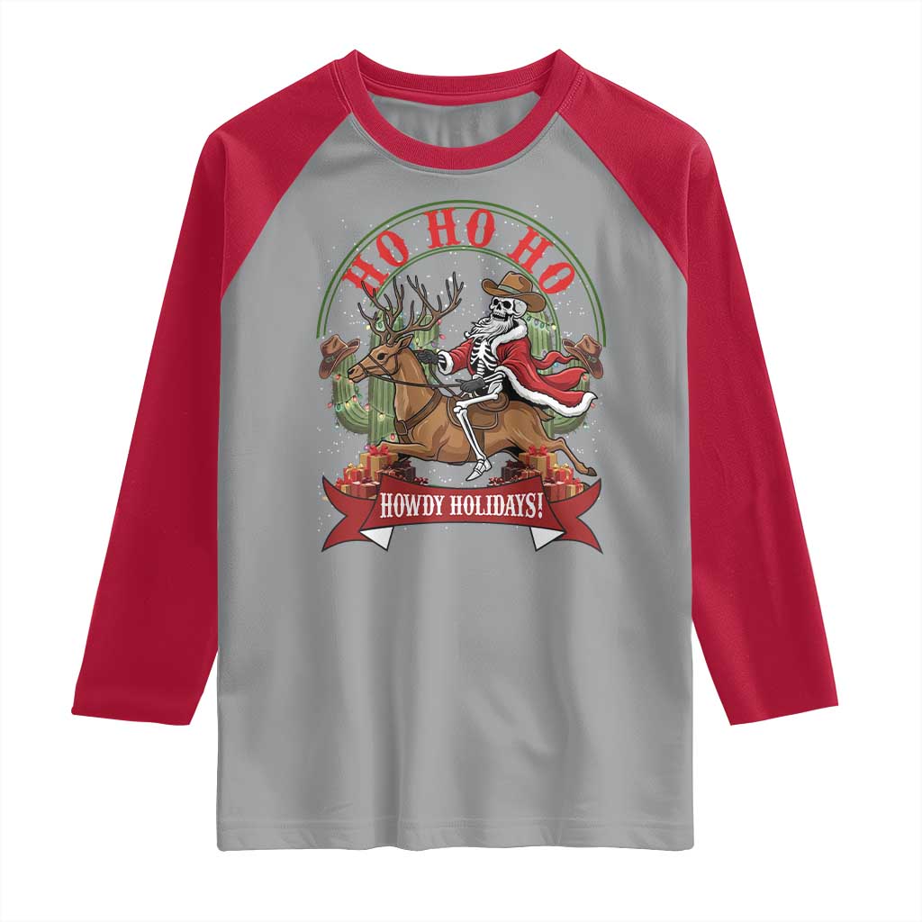 Funny Western Skeleton Cowboy Christmas Raglan Shirt Howdy Holidays - Wonder Print Shop