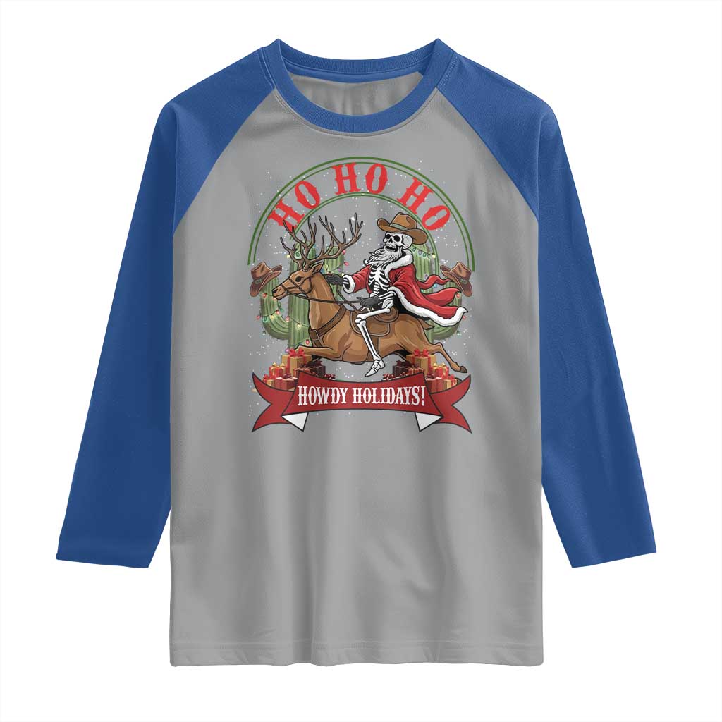 Funny Western Skeleton Cowboy Christmas Raglan Shirt Howdy Holidays - Wonder Print Shop