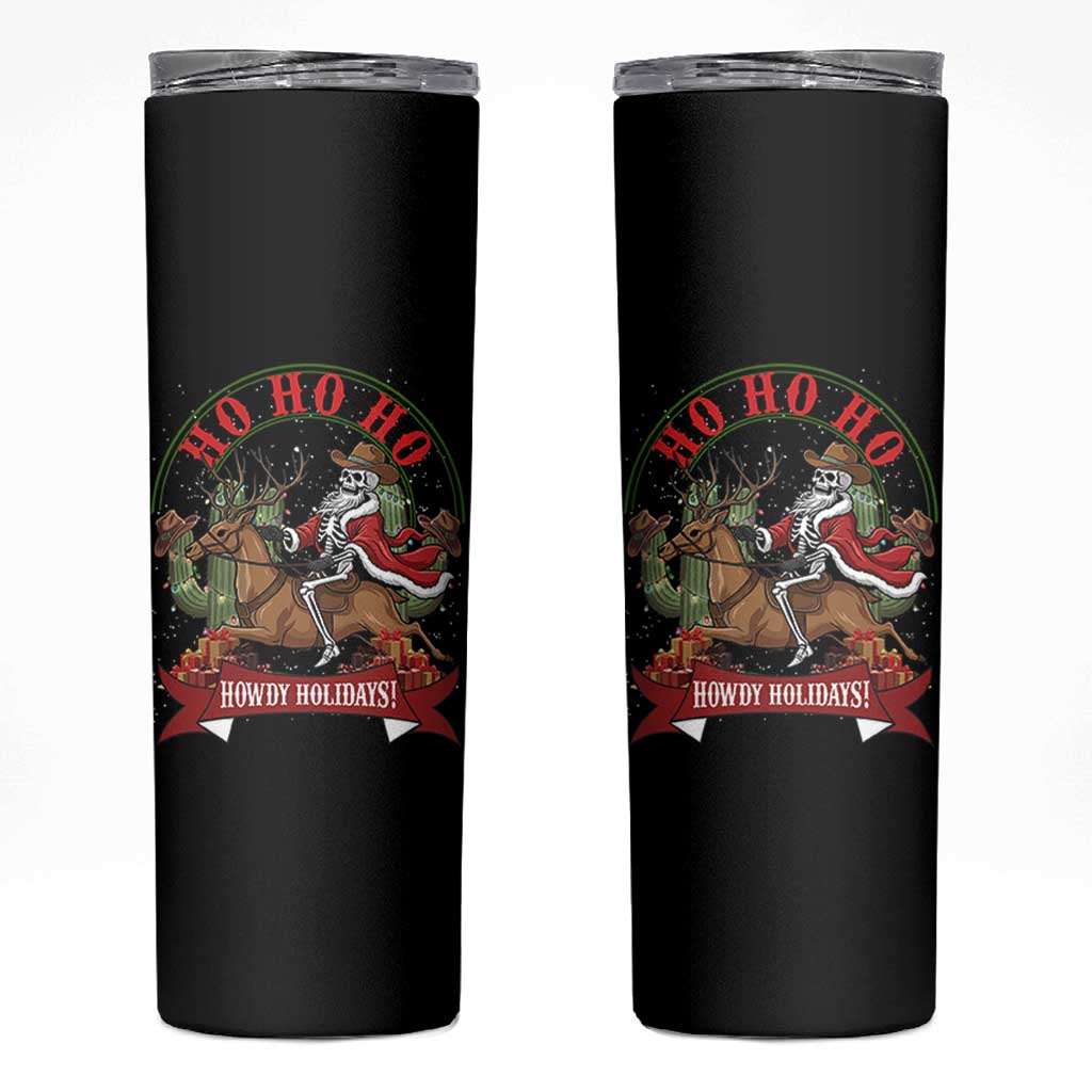 Funny Western Skeleton Cowboy Christmas Skinny Tumbler Howdy Holidays - Wonder Print Shop