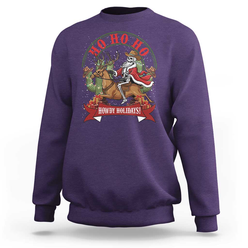 Funny Western Skeleton Cowboy Christmas Sweatshirt Howdy Holidays - Wonder Print Shop