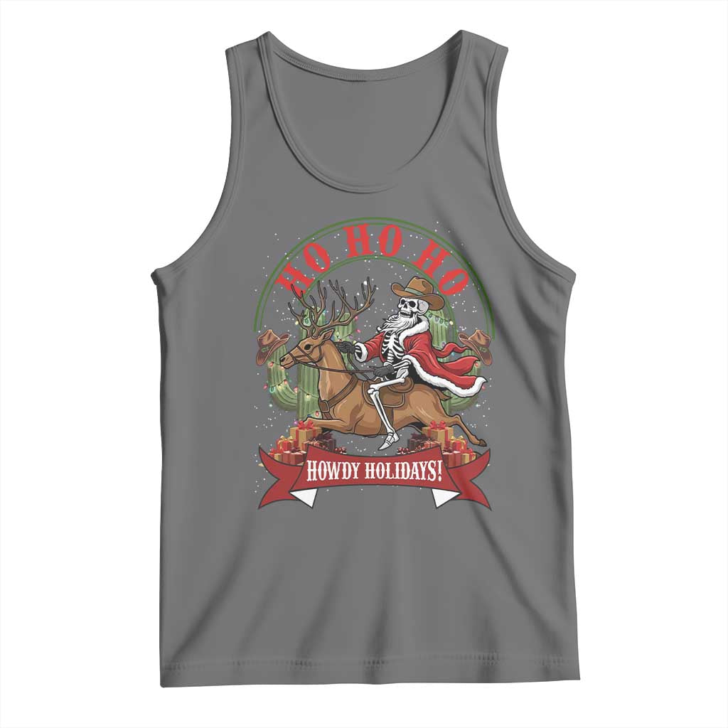 Funny Western Skeleton Cowboy Christmas Tank Top Howdy Holidays - Wonder Print Shop