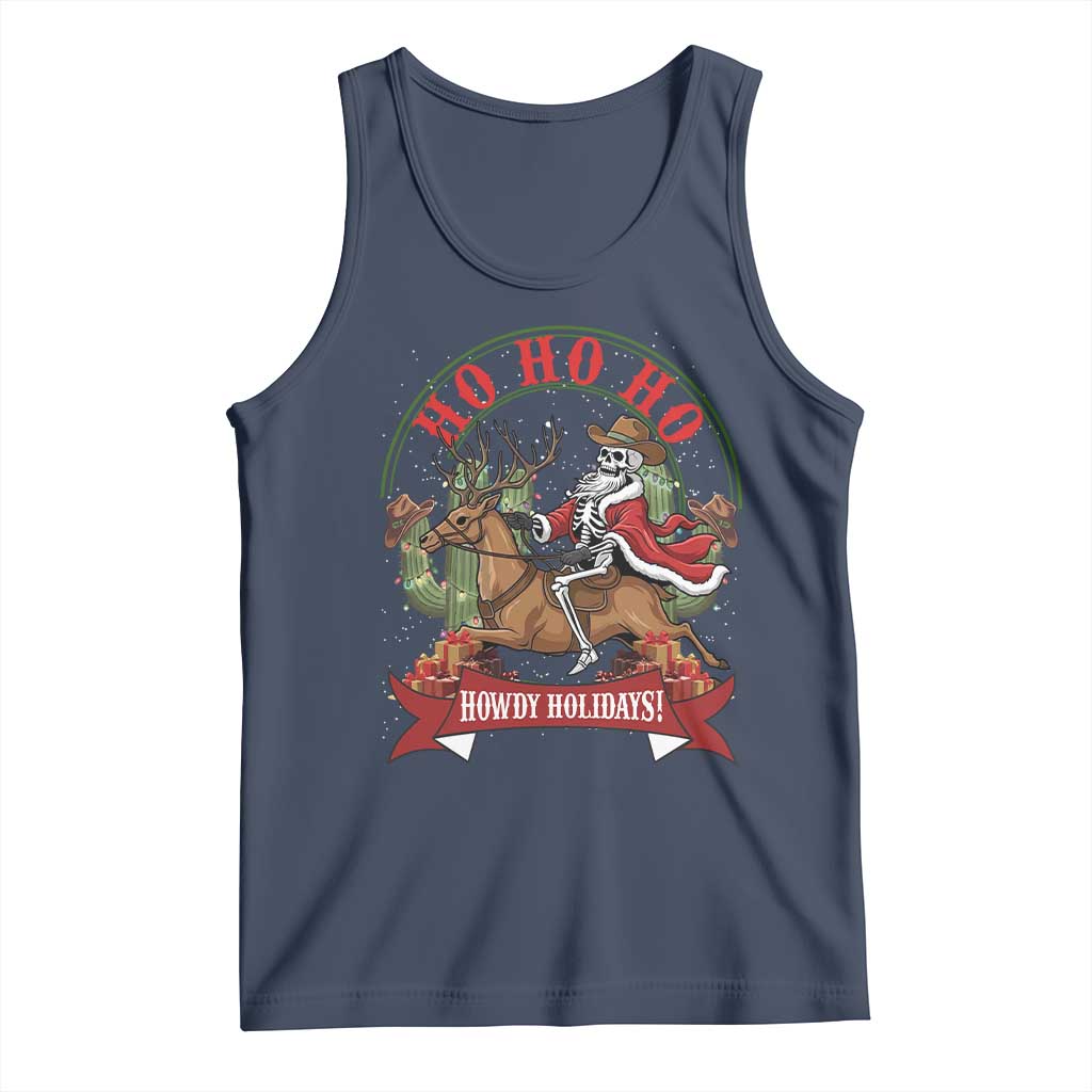 Funny Western Skeleton Cowboy Christmas Tank Top Howdy Holidays - Wonder Print Shop