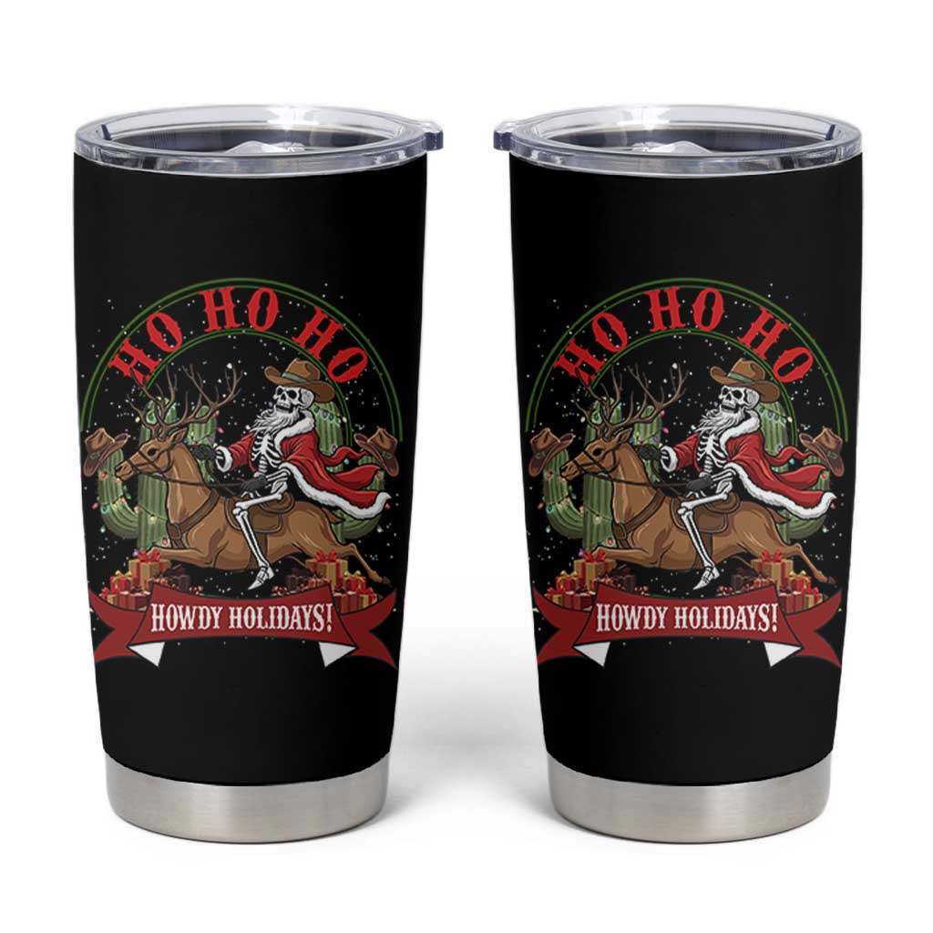 Funny Western Skeleton Cowboy Christmas Tumbler Cup Howdy Holidays - Wonder Print Shop