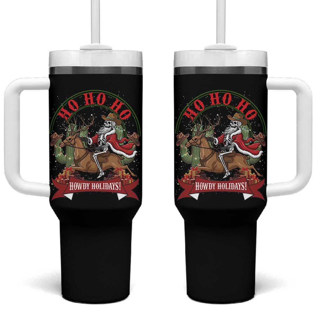 Funny Western Skeleton Cowboy Christmas Tumbler With Handle Howdy Holidays - Wonder Print Shop