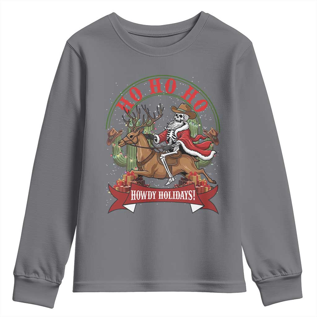Funny Western Skeleton Cowboy Christmas Youth Sweatshirt Howdy Holidays - Wonder Print Shop