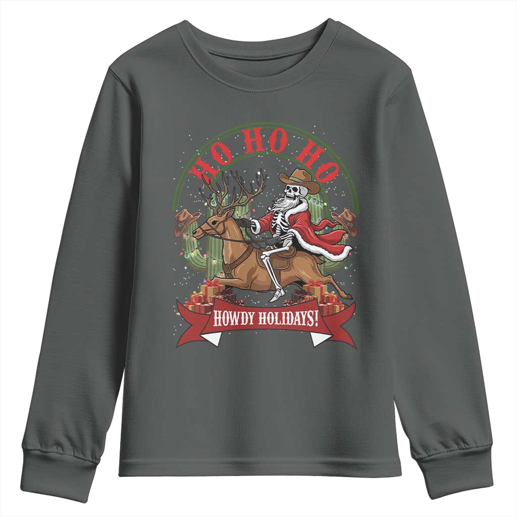 Funny Western Skeleton Cowboy Christmas Youth Sweatshirt Howdy Holidays - Wonder Print Shop