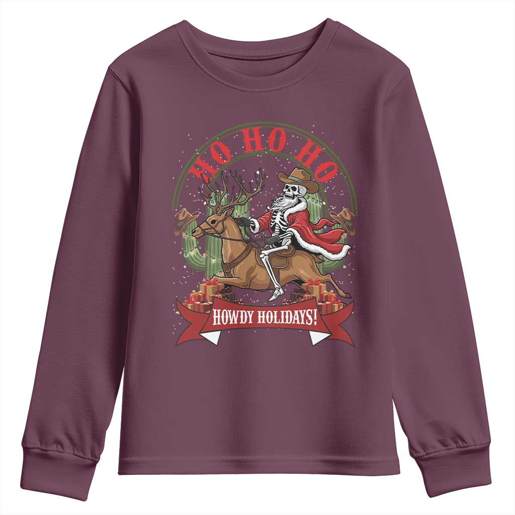 Funny Western Skeleton Cowboy Christmas Youth Sweatshirt Howdy Holidays - Wonder Print Shop