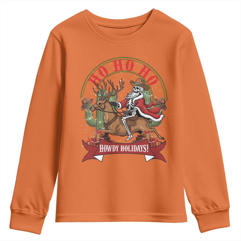 Funny Western Skeleton Cowboy Christmas Youth Sweatshirt Howdy Holidays - Wonder Print Shop